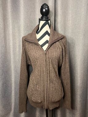 St. John's Bay Brown Ribbed Zip Cardigan